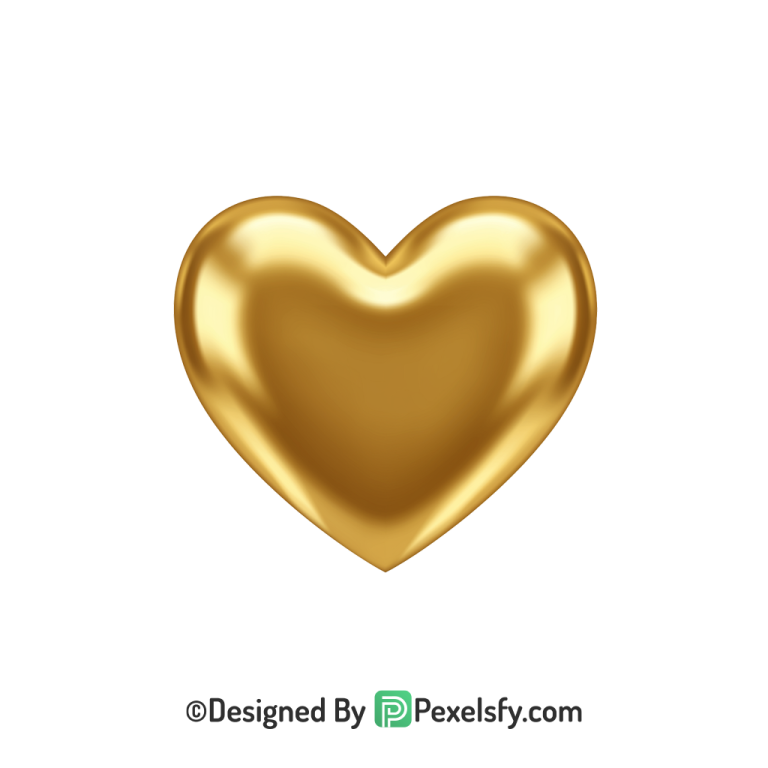 Cute Golden Heart PNG Transparent Design, 3d