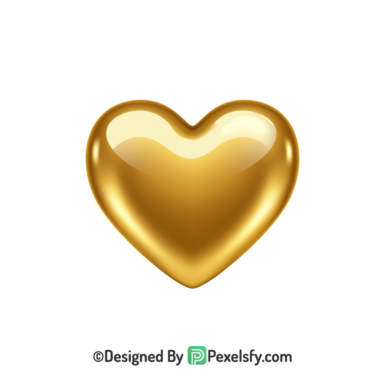 Sparkling Golden Heart PNG Transparent Design, 3d