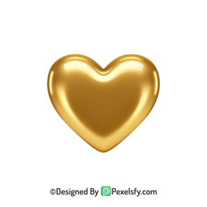 Bright Golden Heart PNG Transparent Design, 3d