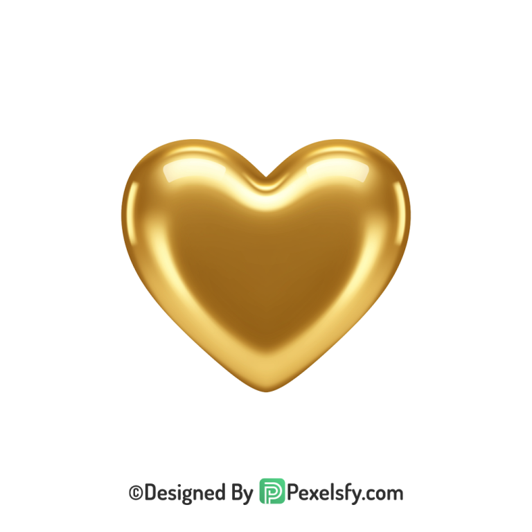Bright Golden Heart PNG Transparent Design, 3d
