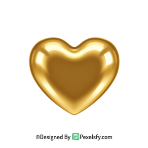 Charming Golden Heart PNG Transparent Design, 3d