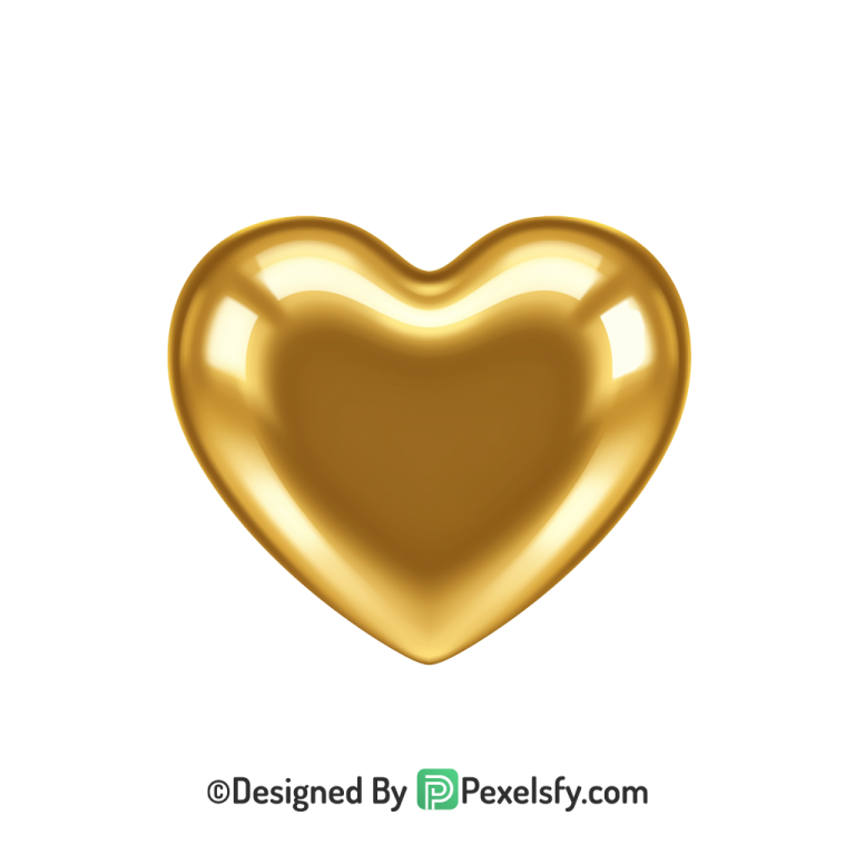Charming Golden Heart PNG Transparent Design, 3d