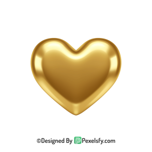 Stylish Golden Heart PNG Transparent Design, 3d