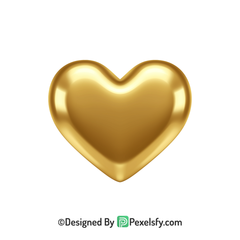 Stylish Golden Heart PNG Transparent Design, 3d