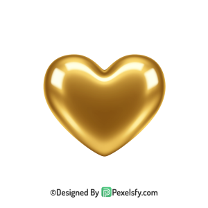 Glossy Golden Heart PNG Transparent Design, 3d