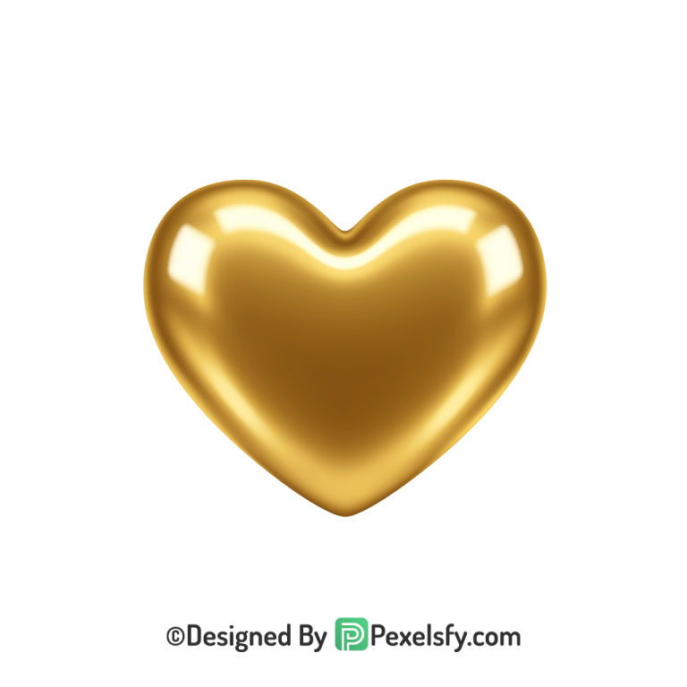 Glossy Golden Heart PNG Transparent Design, 3d