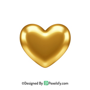 Realistic Golden Heart PNG Transparent Design, 3d