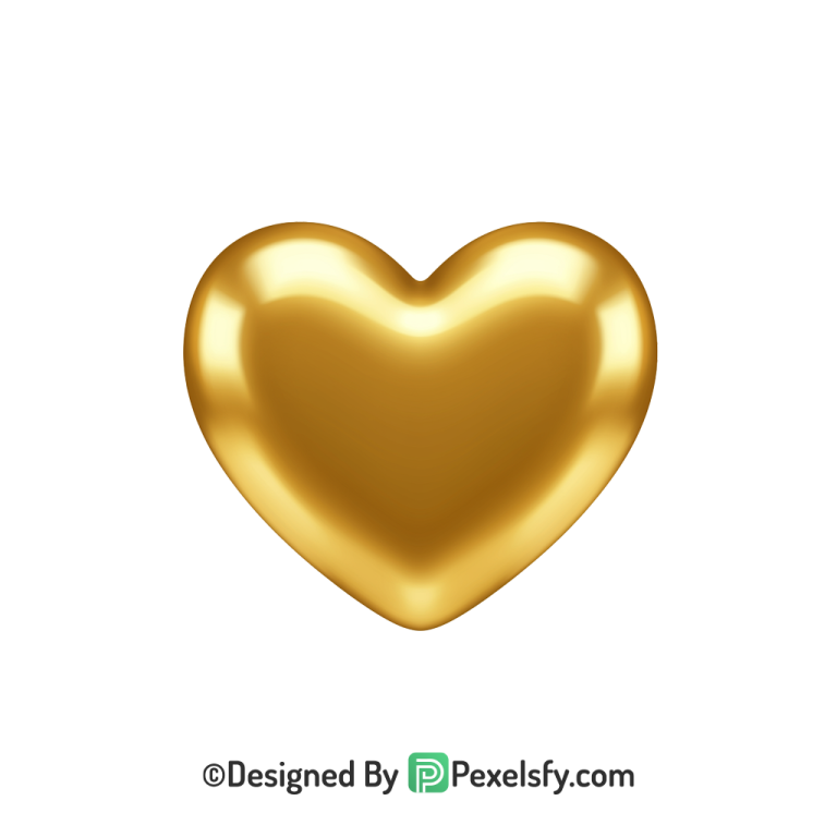 Realistic Golden Heart PNG Transparent Design, 3d