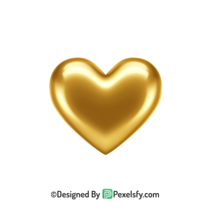 Flat Golden Heart PNG Transparent Design, 3d