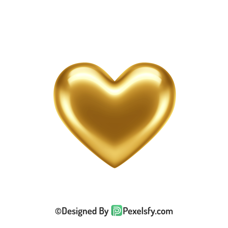 Flat Golden Heart PNG Transparent Design, 3d