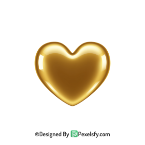 Premium Golden Heart PNG Transparent Design, 3d