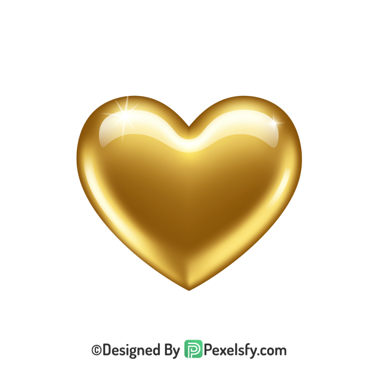 Valentine Golden Heart PNG Transparent Design, 3d