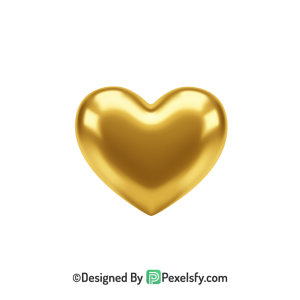 3D Golden Heart PNG Transparent Design, 3d
