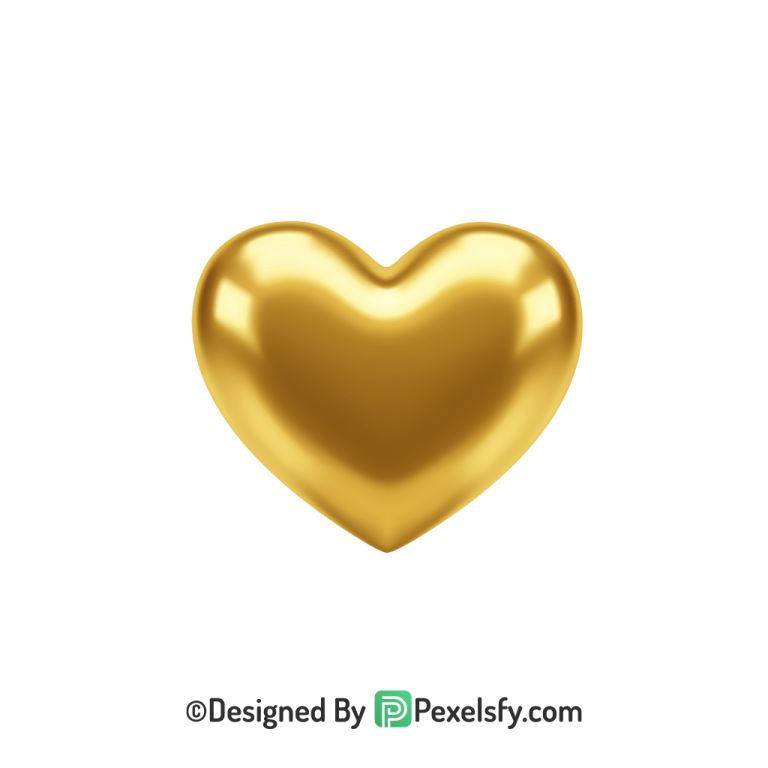3D Golden Heart PNG Transparent Design, 3d