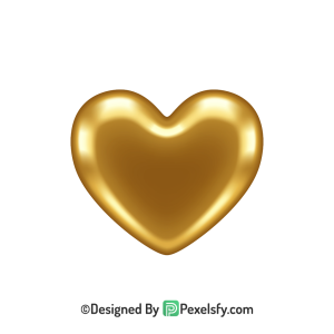 Wedding Golden Heart PNG Transparent Design, 3d