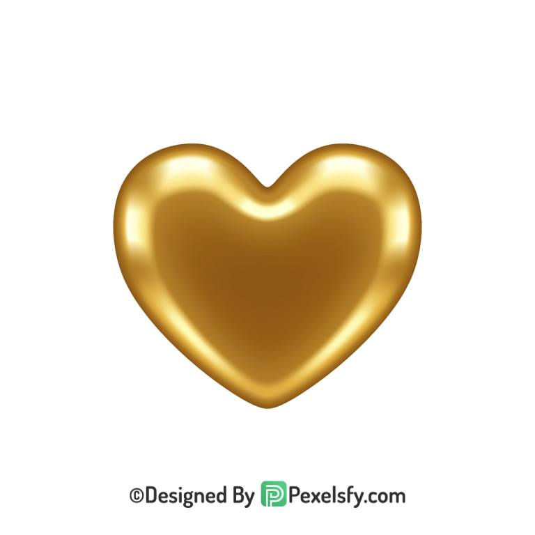Wedding Golden Heart PNG Transparent Design, 3d