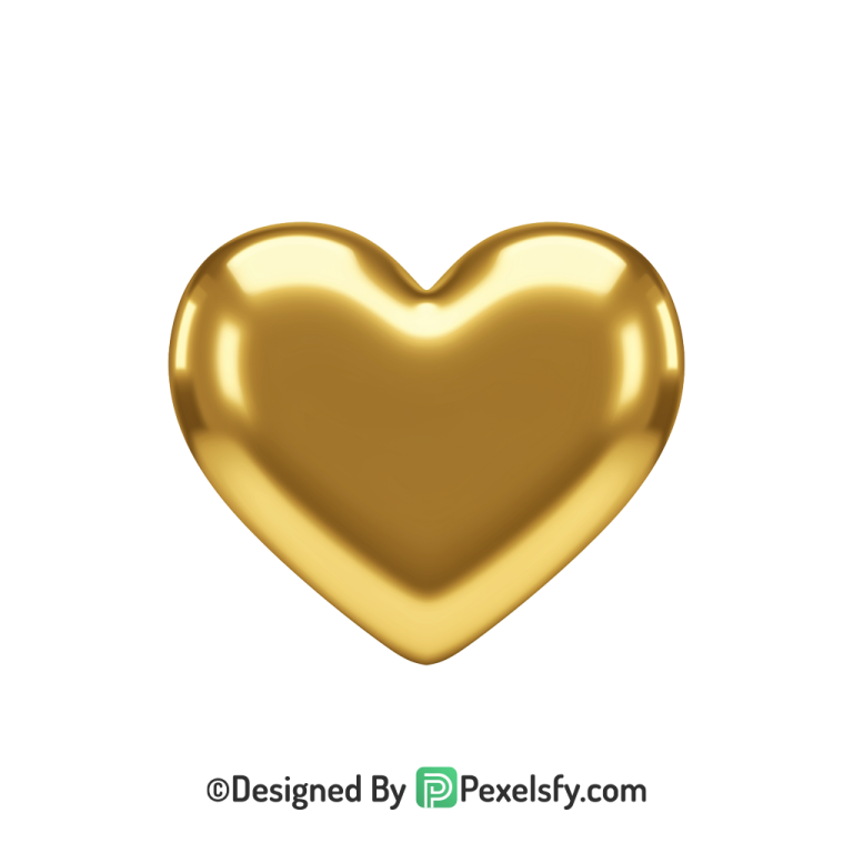 Gift Golden Heart PNG Transparent Design, 3d
