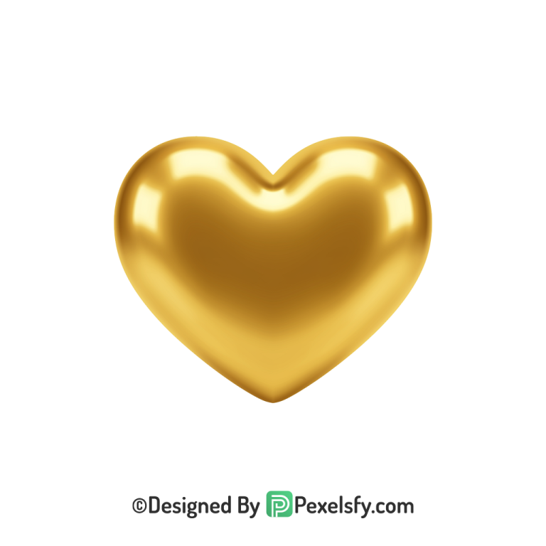 Symbol Golden Heart PNG Transparent Design, 3d