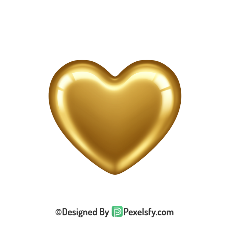 Metallic Golden Heart PNG Transparent Design, 3d