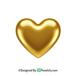 Aesthetic Golden Heart PNG Transparent Design, 3d