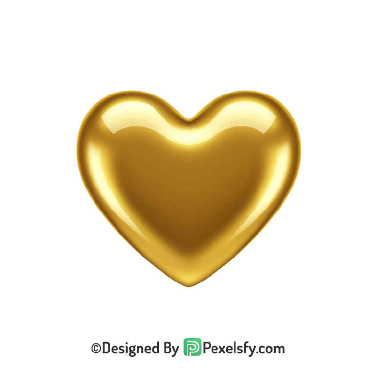 Aesthetic Golden Heart PNG Transparent Design, 3d