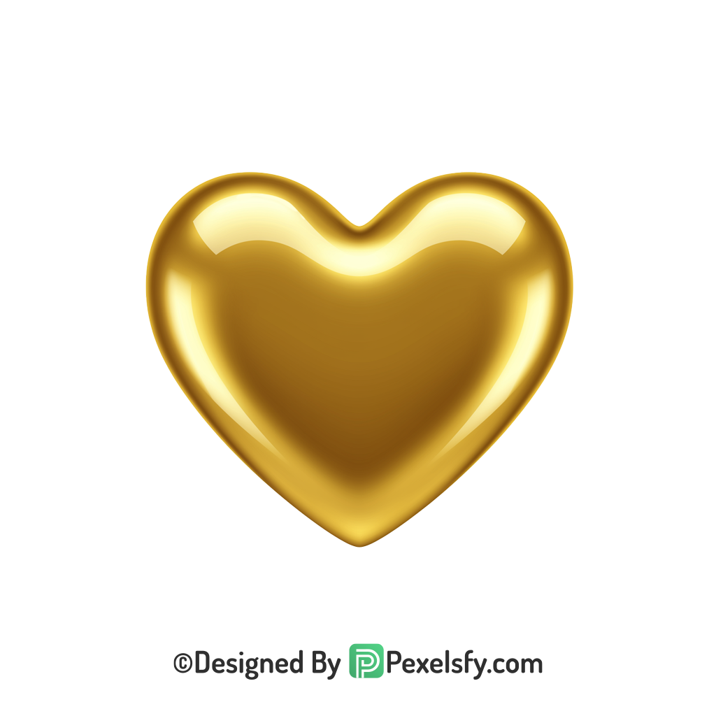 Aesthetic Golden Heart PNG Transparent Design, 3d