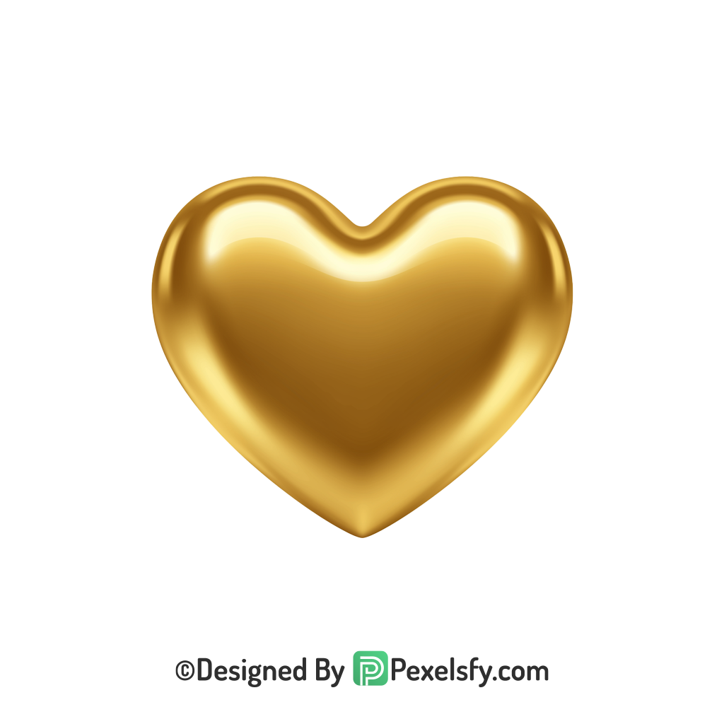 Shimmering Golden Heart PNG Transparent Design, 3d