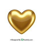 Glowing Golden Heart PNG Transparent Design, 3d