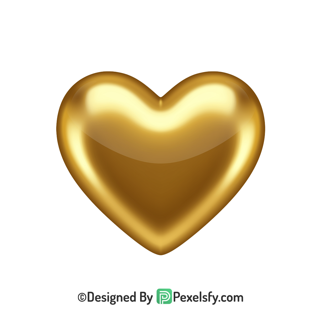 Glowing Golden Heart PNG Transparent Design, 3d