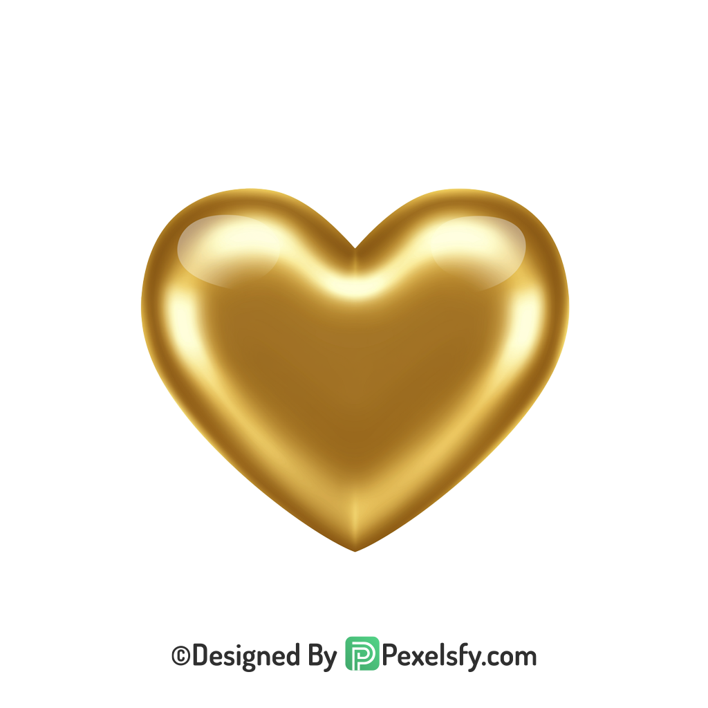 Bold Golden Heart PNG Transparent Design, 3d