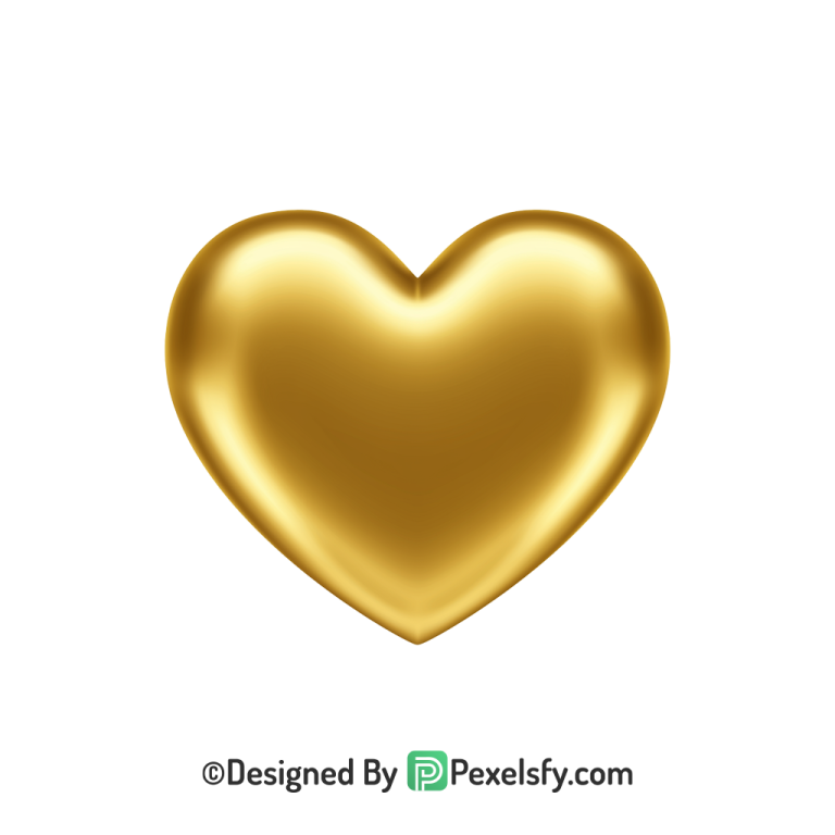 Elegant Golden Heart PNG Transparent Design, 3d