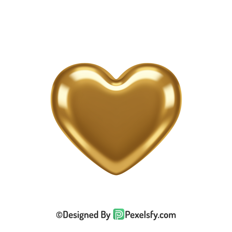 Soft Golden Heart PNG Transparent Design, 3d
