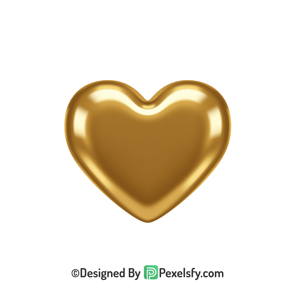 Soft Golden Heart PNG Transparent Design, 3d