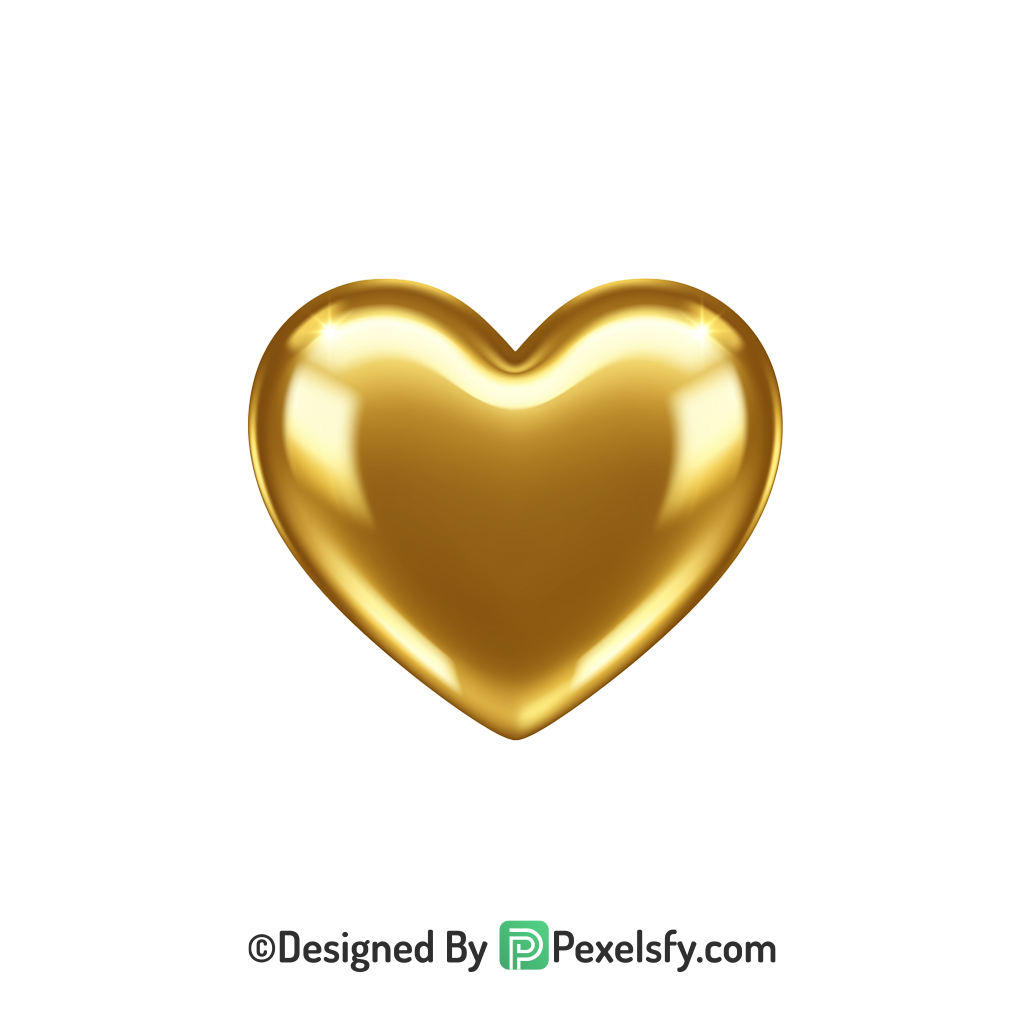 Retro Golden Heart PNG Transparent Design, 3d