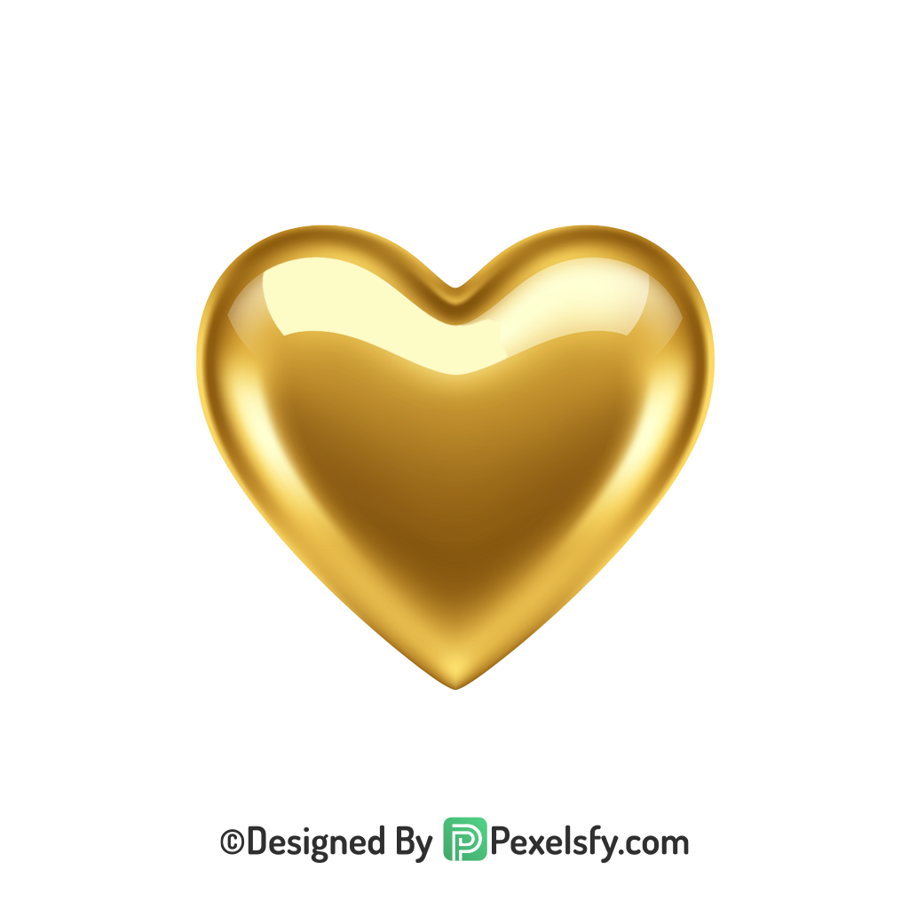 Vintage Golden Heart PNG Transparent Design, 3d