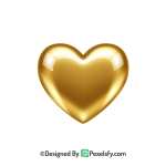 Fresh Golden Heart PNG Transparent Design, 3d