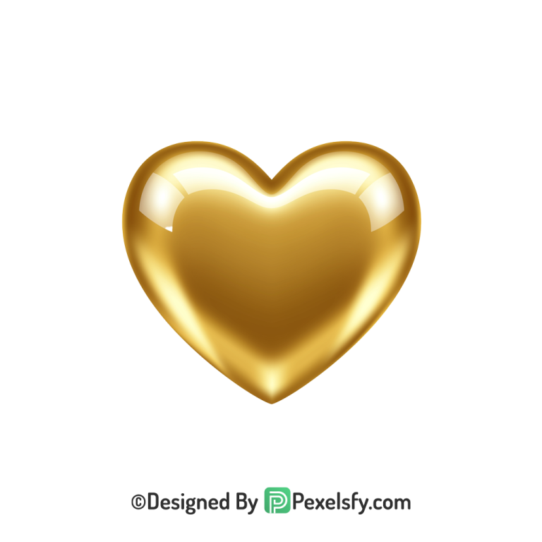 Fresh Golden Heart PNG Transparent Design, 3d