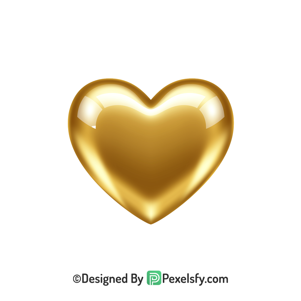 Fresh Golden Heart PNG Transparent Design, 3d
