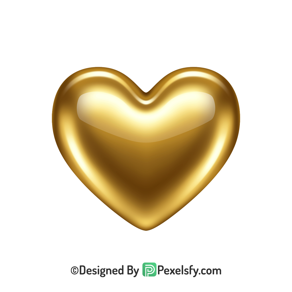 Hand Drawn Golden Heart PNG Transparent Design,
