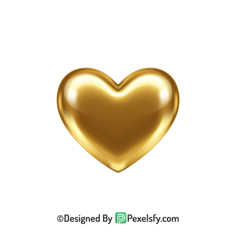 Outlined Golden Heart PNG Transparent Design, 3d