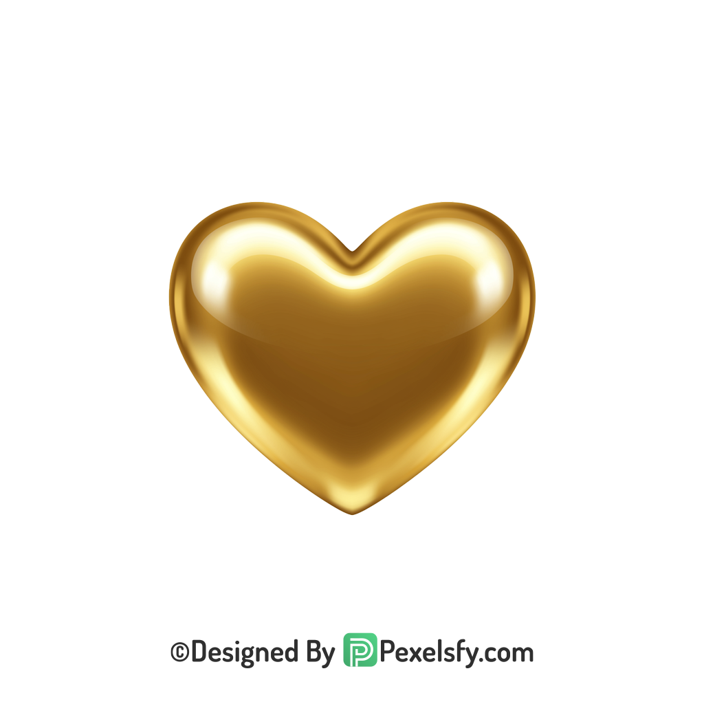 Outlined Golden Heart PNG Transparent Design, 3d