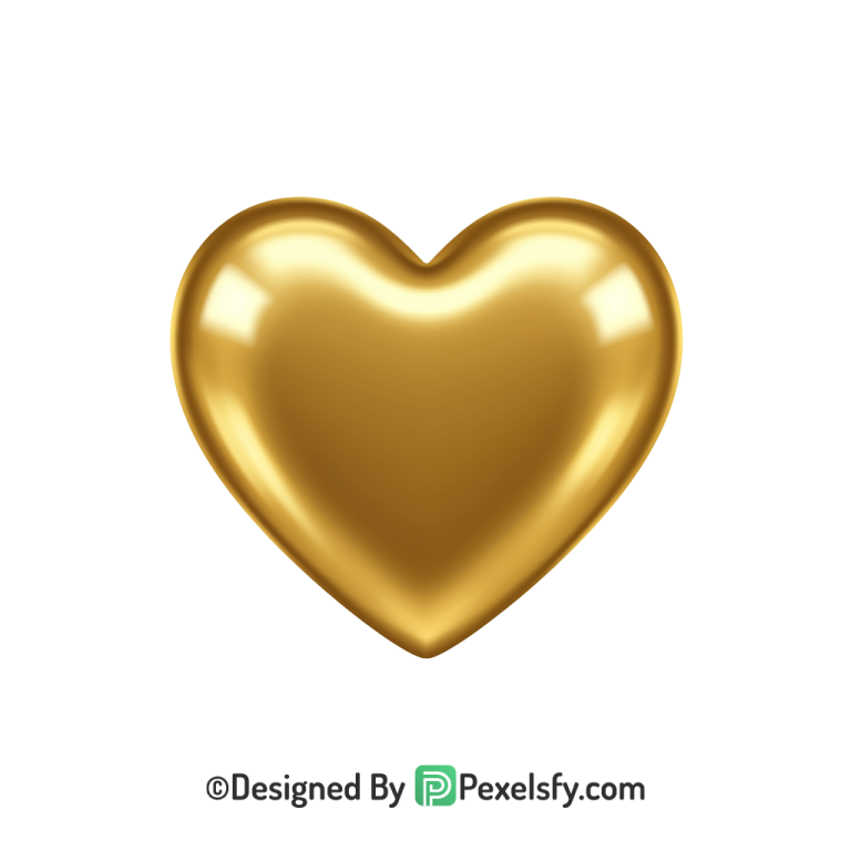Solid Golden Heart PNG Transparent Design, 3d