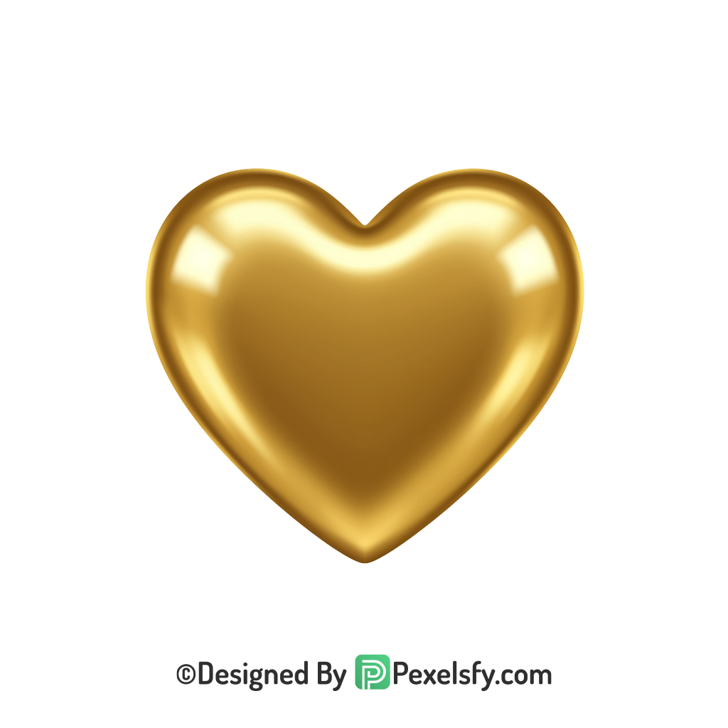 Solid Golden Heart PNG Transparent Design, 3d