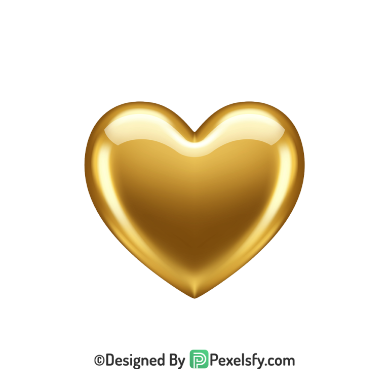 Polished Golden Heart PNG Transparent Design, 3d