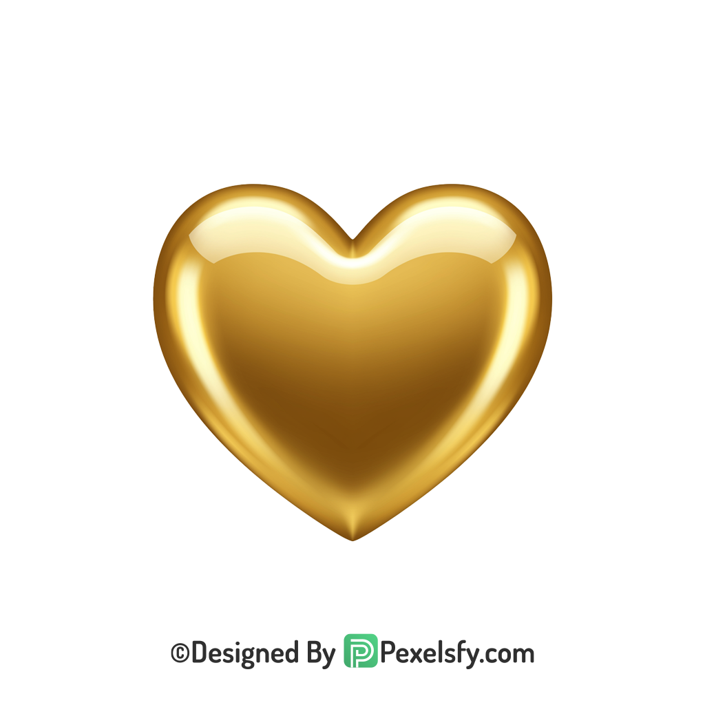 Polished Golden Heart PNG Transparent Design, 3d