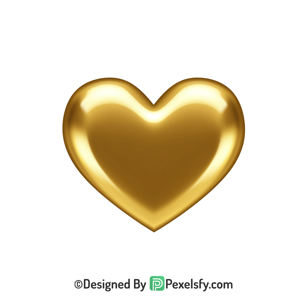 Golden Shine Golden Heart PNG Transparent Design,