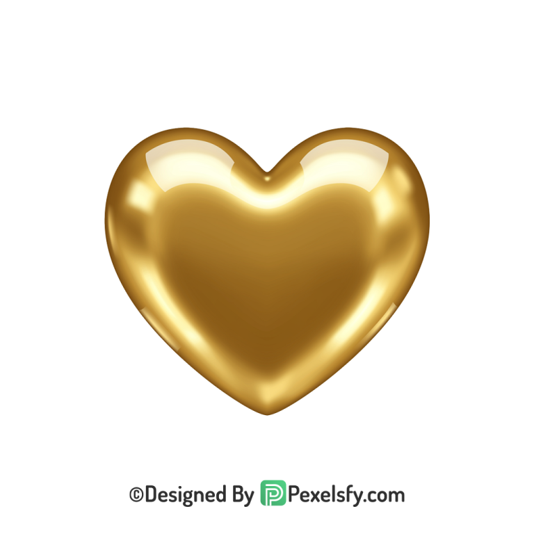 Beautiful Golden Heart PNG Transparent Design, 3d