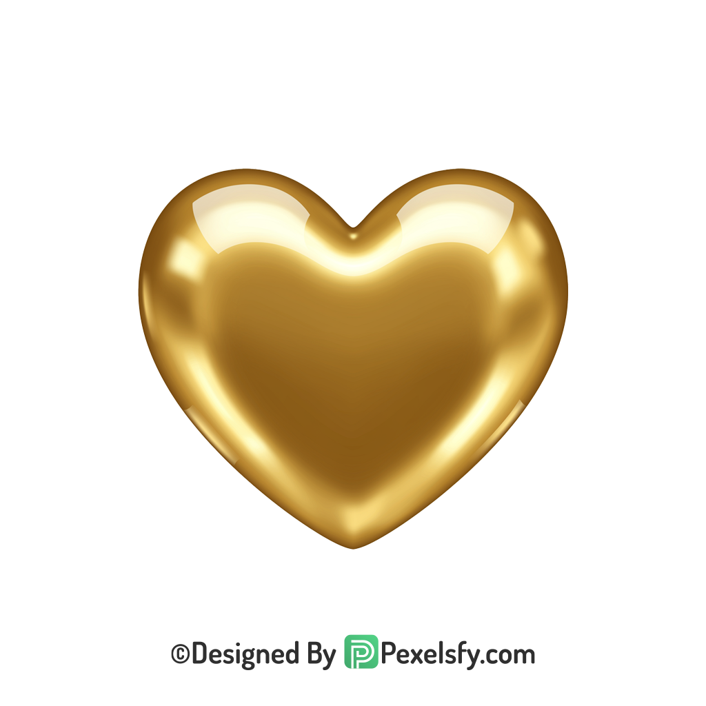 Beautiful Golden Heart PNG Transparent Design, 3d