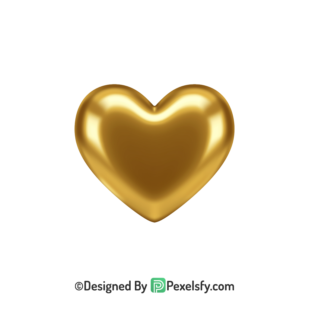 New Style Golden Heart PNG Transparent Design,