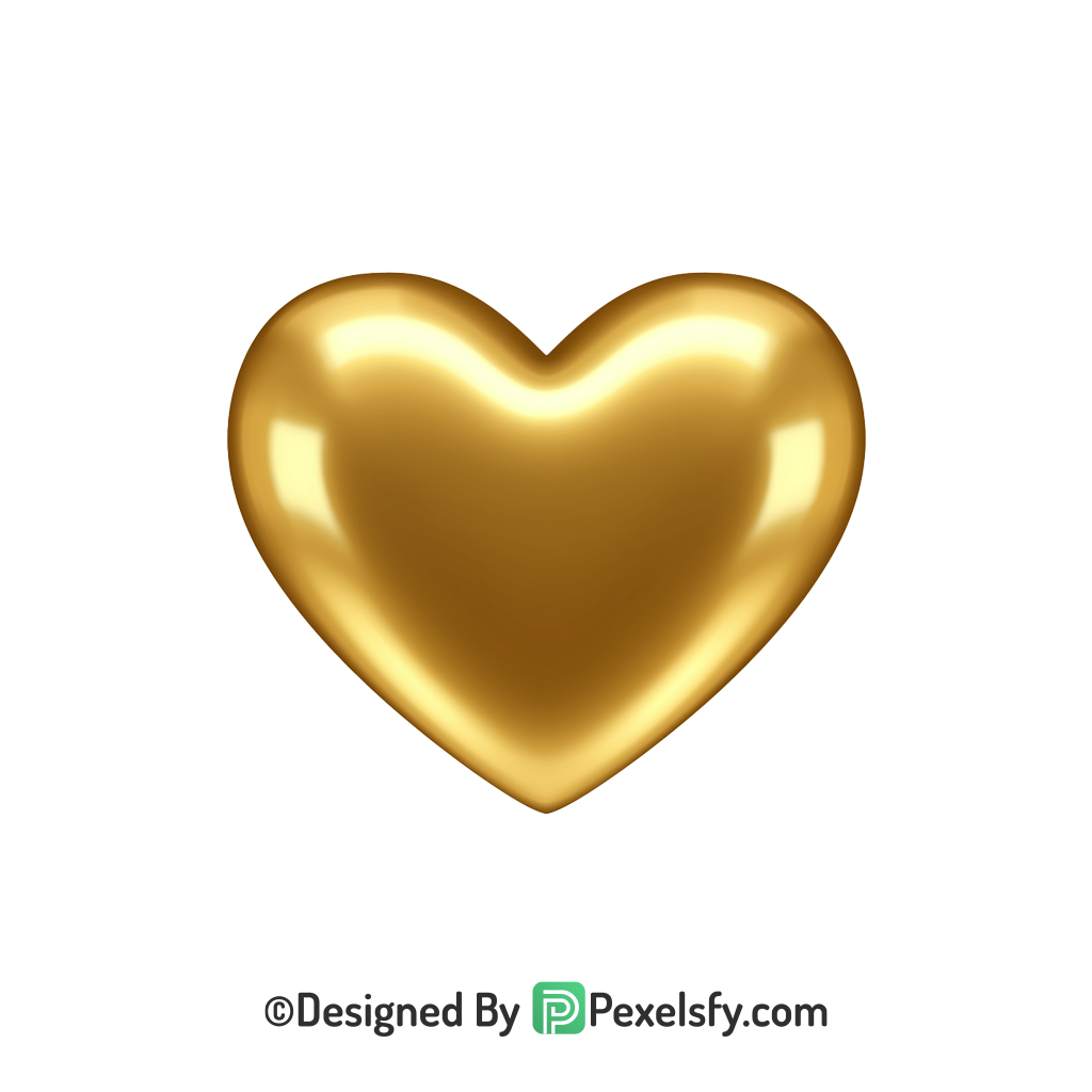 Trendy Look Golden Heart PNG Transparent Design,